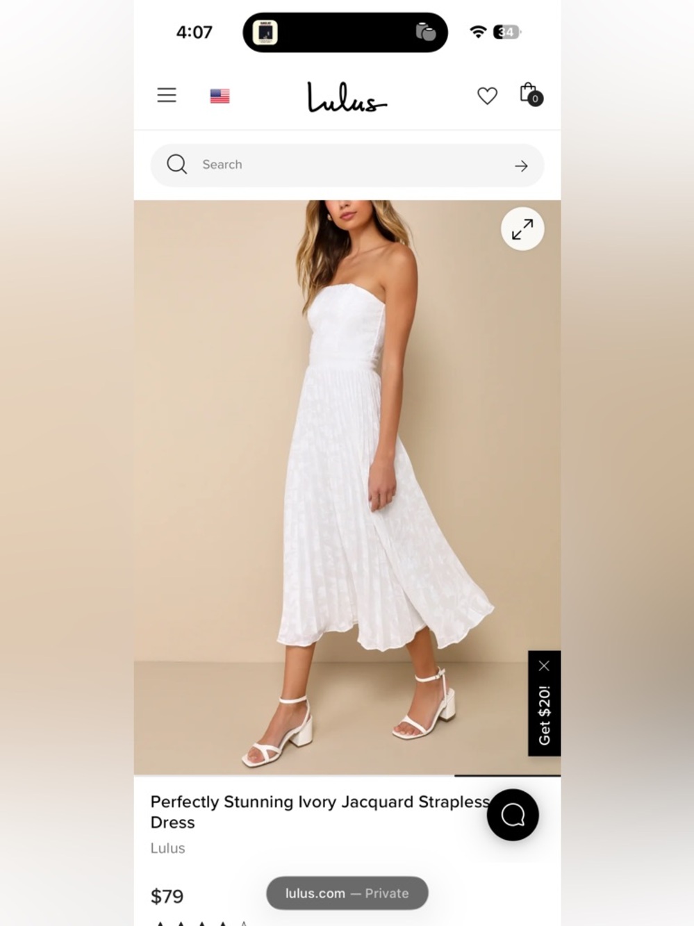 Lulu's Ivory Strapless Midi Dress size Medium